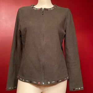 EUC Christopher & Banks olive green for zip cardigan